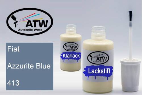 Fiat, Azzurite Blue, 413: 20ml Lackstift + 20ml Klarlack - Set, von ATW Autoteile West.